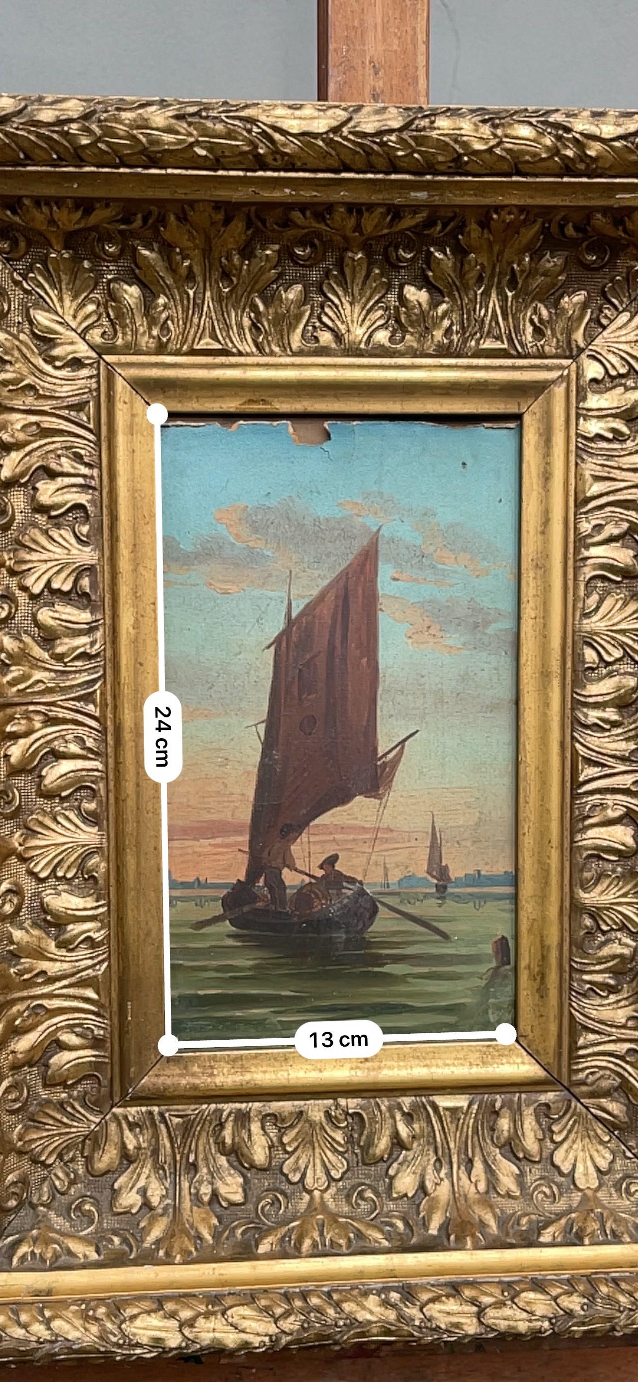 French Dipinto Acquarello Su Carta Raffigurazione Di Barca a Vela Artista Francese, Co For Sale