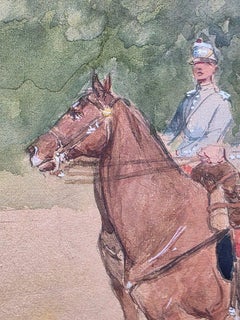 Military watercolor painting with horsemen 1912 signed