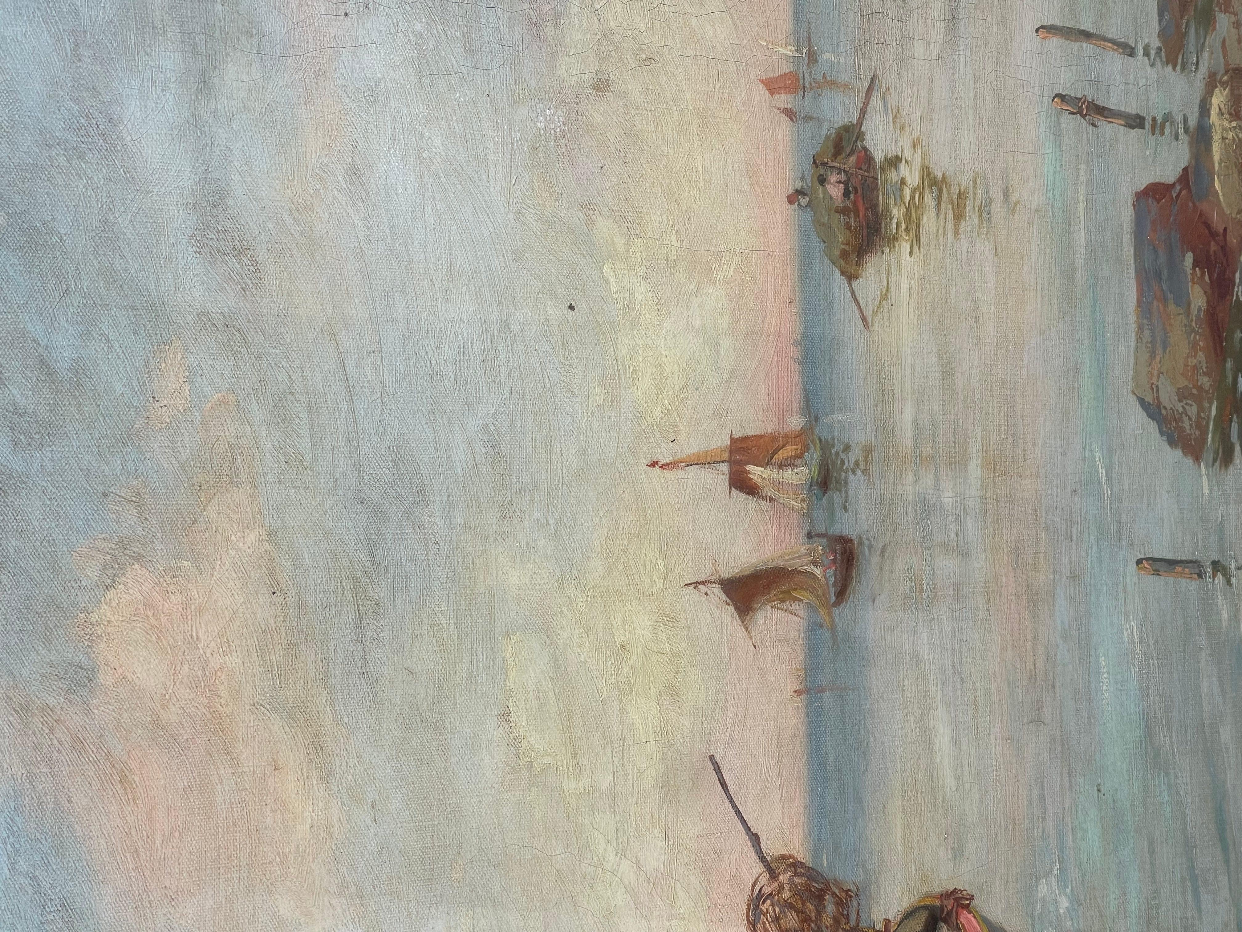 dipinto Adolfo Polaroli, raffigurazione napoletana di pescatori -olio su tela For Sale 3