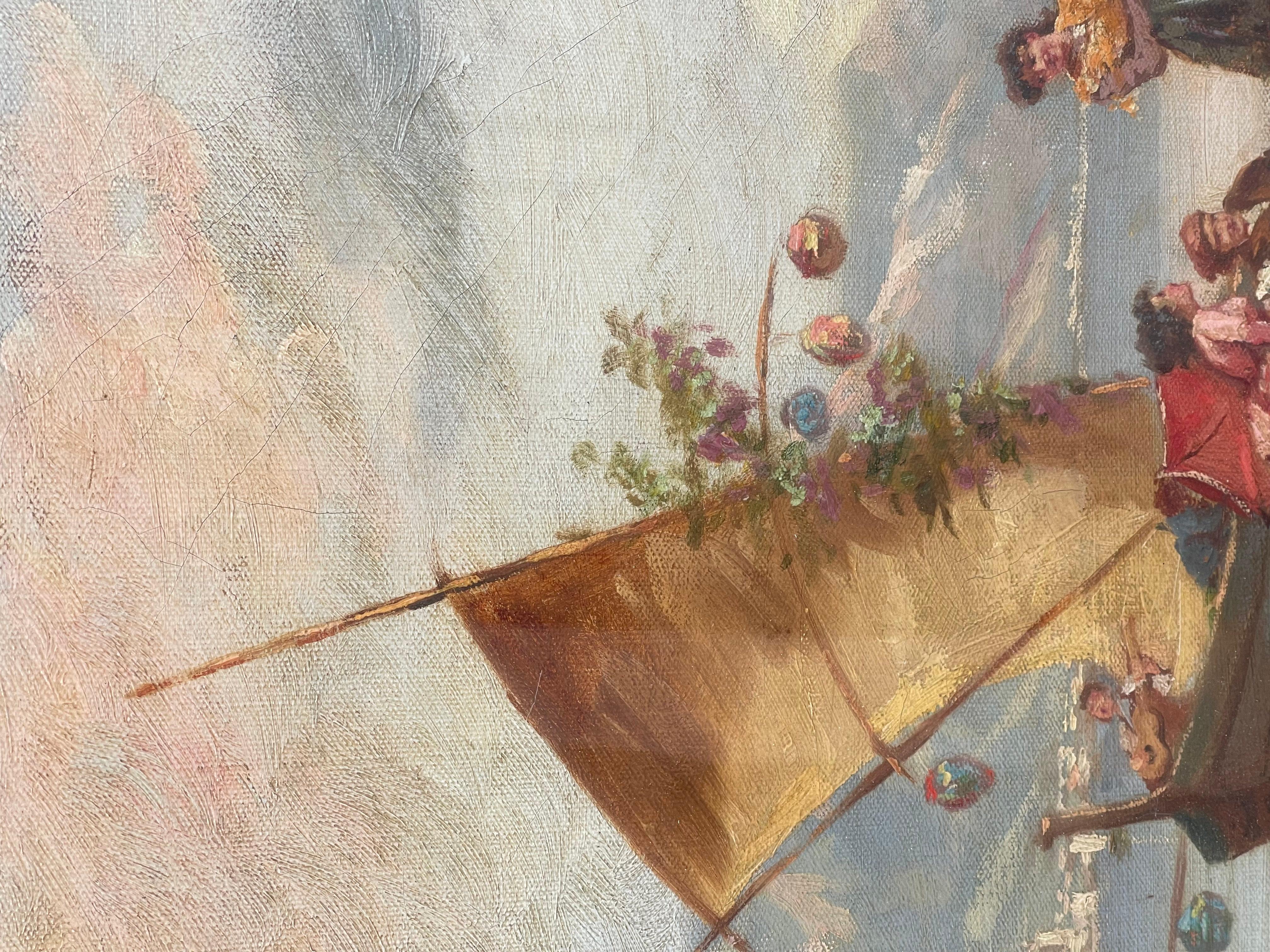 Oiled dipinto Adolfo Polaroli, raffigurazione napoletana di pescatori -olio su tela For Sale