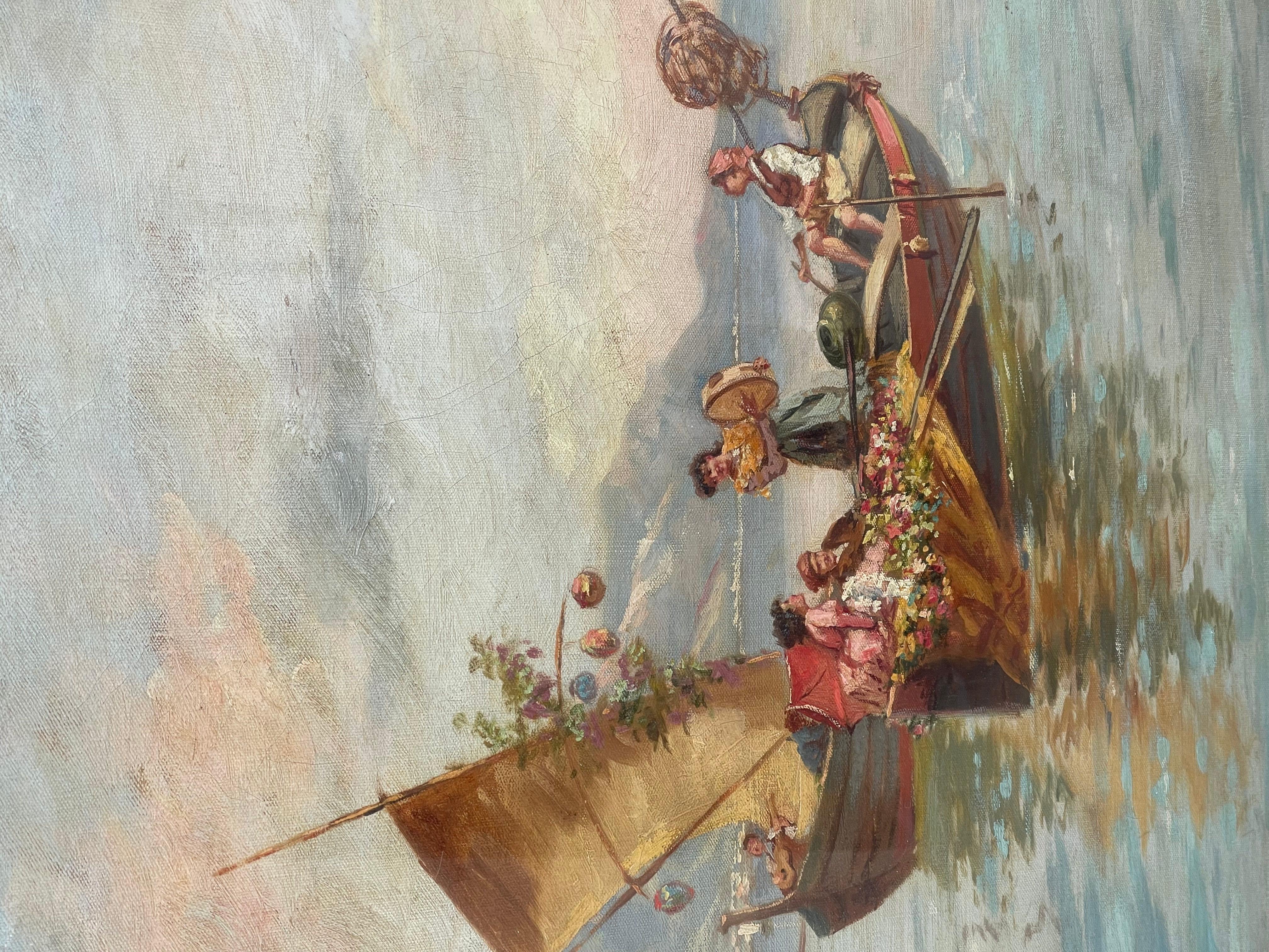 Early 20th Century dipinto Adolfo Polaroli, raffigurazione napoletana di pescatori -olio su tela For Sale