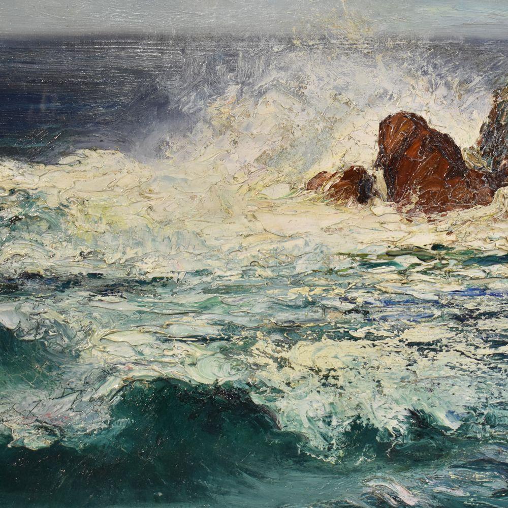 La categoria Quadri Mare propone una Marina con Onde spumeggianti e scogliera. 
Si tratta di una pittura ad olio su tela dei primi del 900.

Il dipinto del XX secolo è firmato in basso a sinistra Léon Galand e datato 1927. 

Léon Laurent