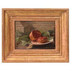 Historisches Gemälde, Stillleben mit Granatapfel, Öl auf Leinwand, Ende des 19. Jahrhunderts.