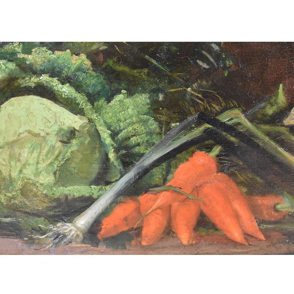 French Antique Painting, Still Life With Vegetables, Oil Painting On Canvas, Early 20th. For Sale