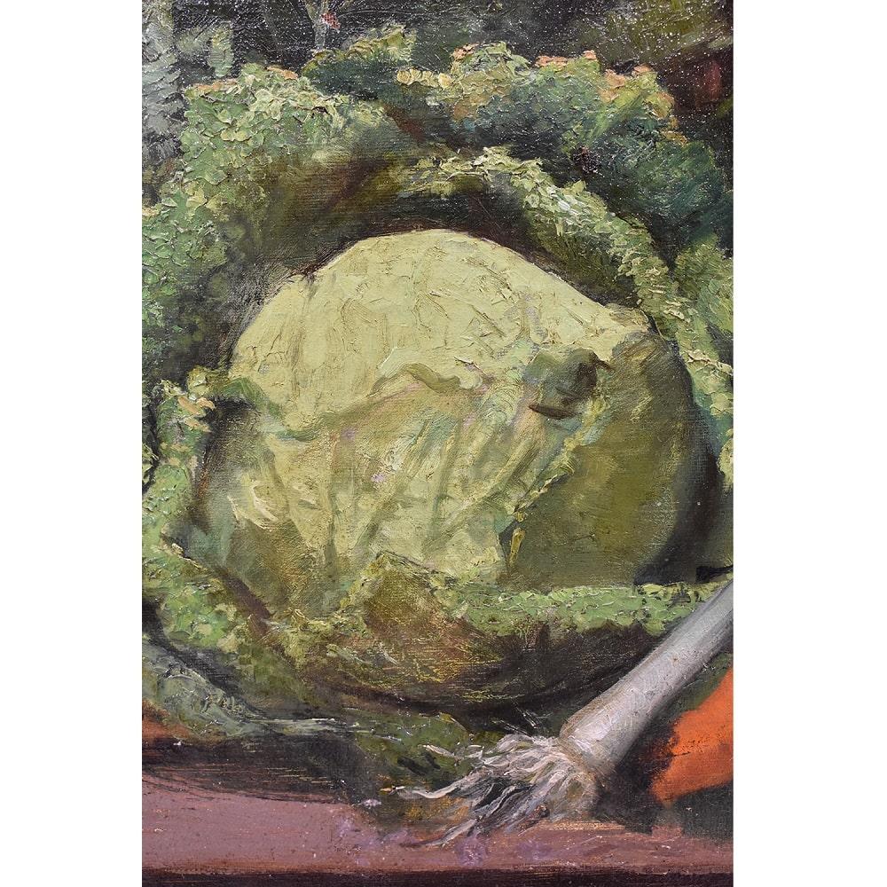 Oiled Antique Painting, Still Life With Vegetables, Oil Painting On Canvas, Early 20th. For Sale