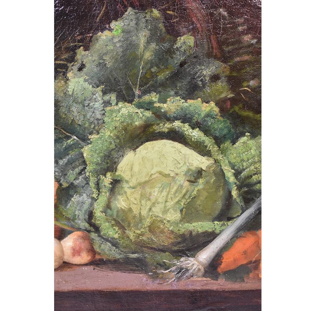 Antique Painting, Still Life With Vegetables, Oil Painting On Canvas, Early 20th. In Good Condition For Sale In Breganze, VI