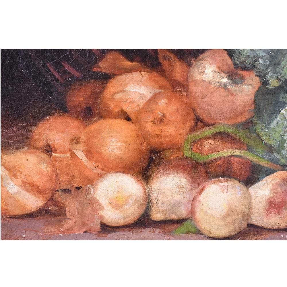 Antique Painting, Still Life With Vegetables, Oil Painting On Canvas, Early 20th. For Sale 1