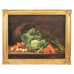Dipinto Antico, Natura Morta Con Verdura, Pittura Olio Su Tela, Primi del XX.