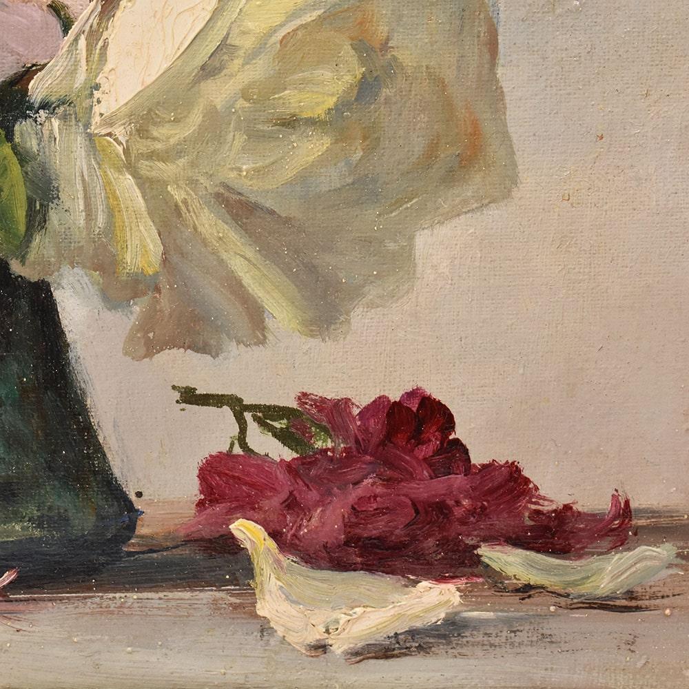 Antique Painting, Small Picture Of Flowers Of Roses, Oil On Canvas, late 19th century. In Good Condition For Sale In Breganze, VI