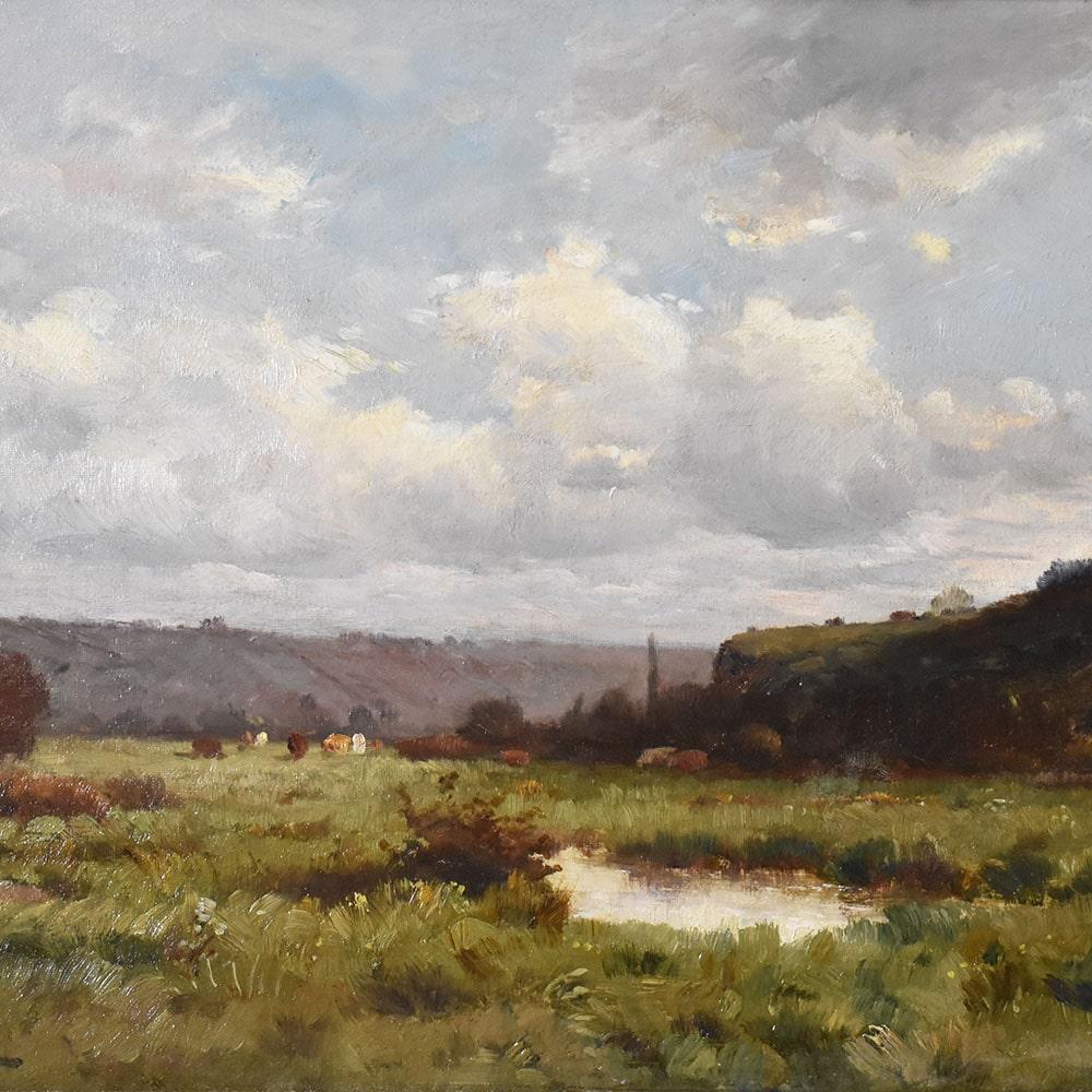 Pintura Antigua, Pintura Con Paisaje Y Pequeño Lago, Oleo Sobre Lienzo,  Siglo XIX. Napoleón III en venta