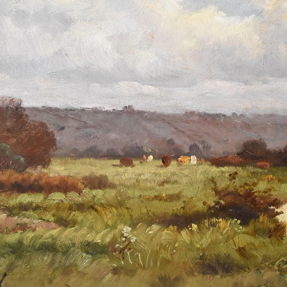 Pintura Antigua, Pintura Con Paisaje Y Pequeño Lago, Oleo Sobre Lienzo,  Siglo XIX. Aceitado en venta