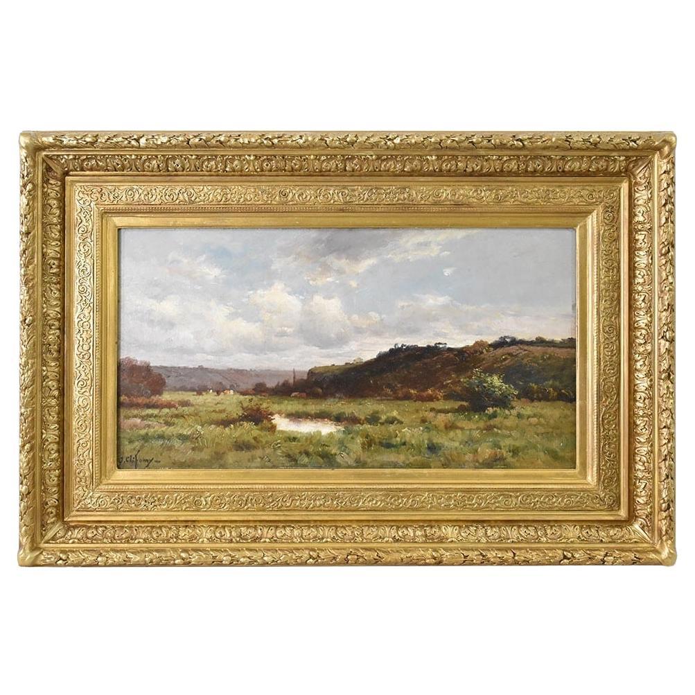 Antique Painting, Painting With Landscape And Small Lake, Oil On Canvas,  Nineteenth century. For Sale
