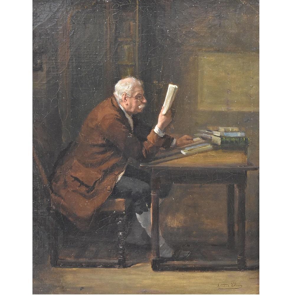 Louis Philippe Dipinto Antico, Ritratto Di Uomo Che Legge, Olio Su Tela, Epoca Ottocento, XIX. For Sale