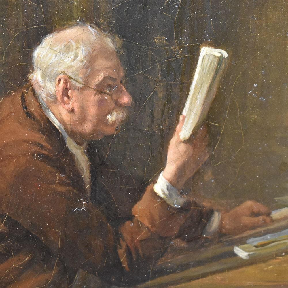 Huilé Peinture ancienne, Portrait d'un homme lisant, Huile sur toile, 19ème siècle. en vente