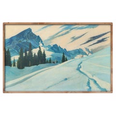 Antique Painting "Skiers in Garmisch, Alpspitze, Adalbert Wex" - Early 20th Century