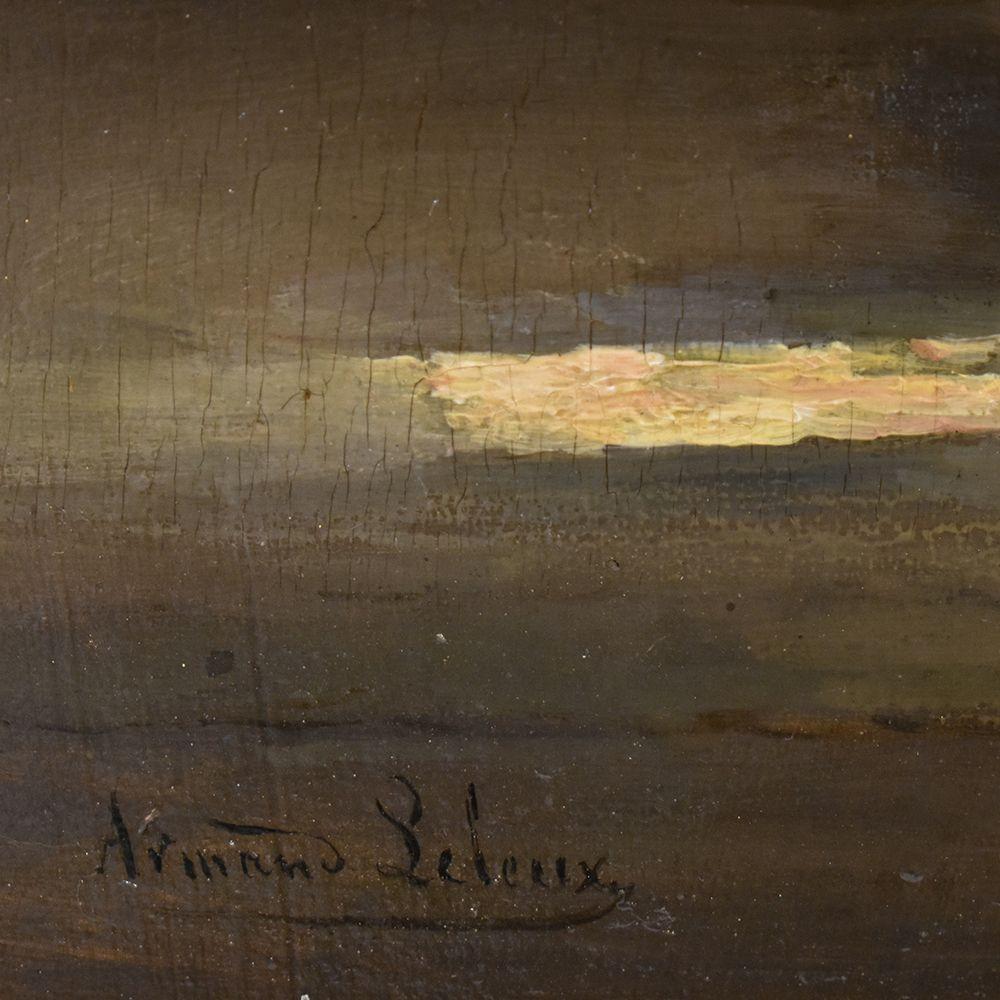 Antique Painting, Room Of Castle With Woman And Cat, Oil On Board, 19th . In Good Condition For Sale In Breganze, VI