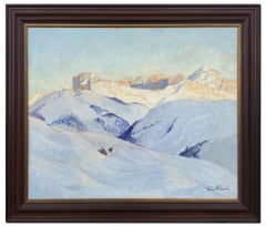 Tableau ancien "Coucher de soleil sur les Dolomites, Emil Donat" - Début du XXème siècle