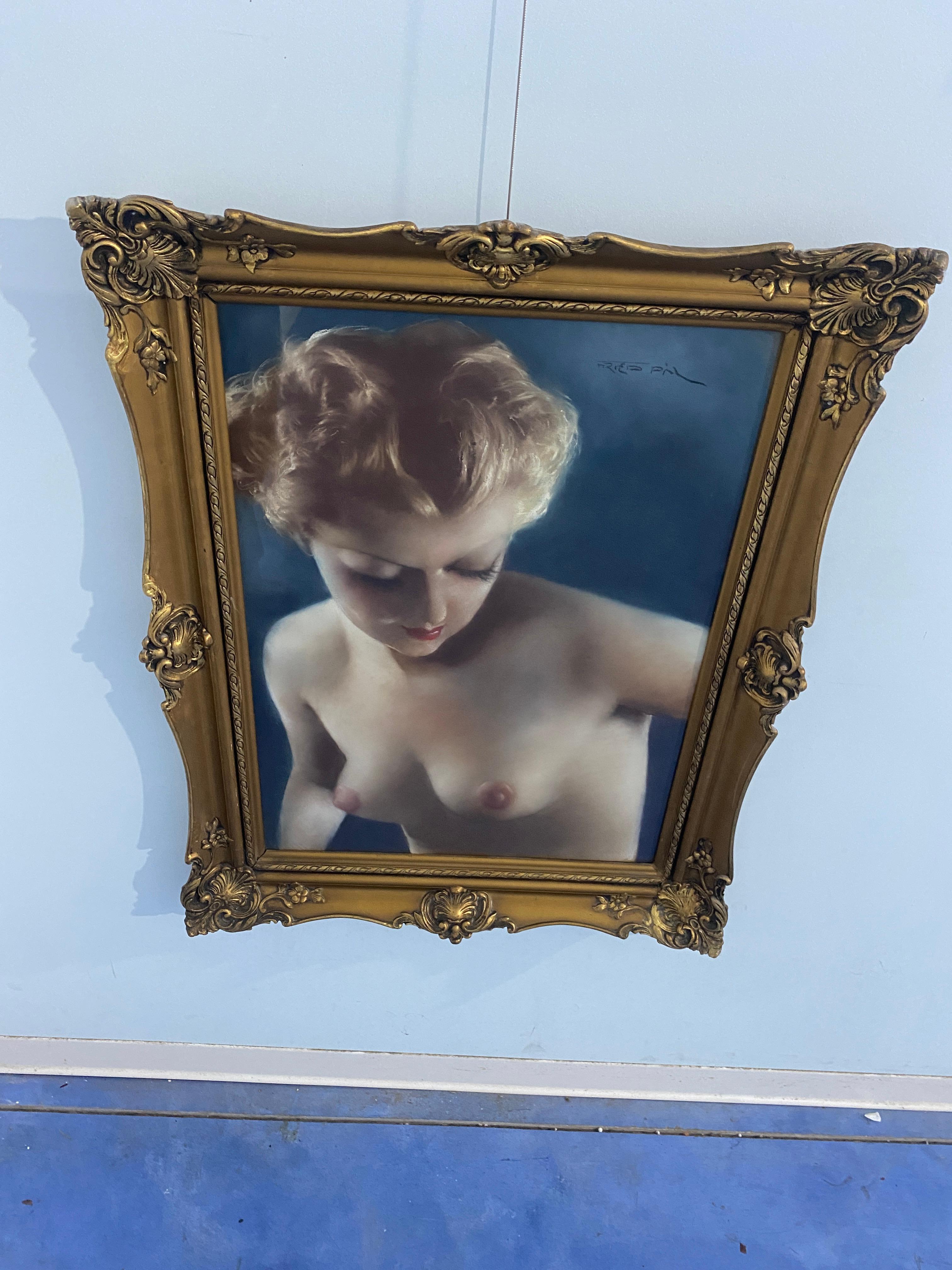 Cuadro al pastel Art Déco 'Desnudo de mujer' firmado Fried Pal, 1930 Vidrio en venta