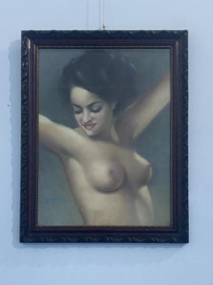 Dipinto Art Deco a Pastello "Nudo Femminile" firmato Fried Pal 1930