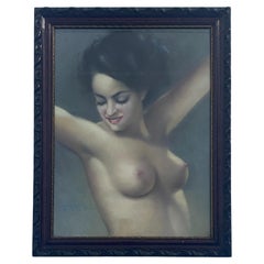 Dipinto Art Deco a Pastello "Nudo Femminile" firmato Fried Pal 1930