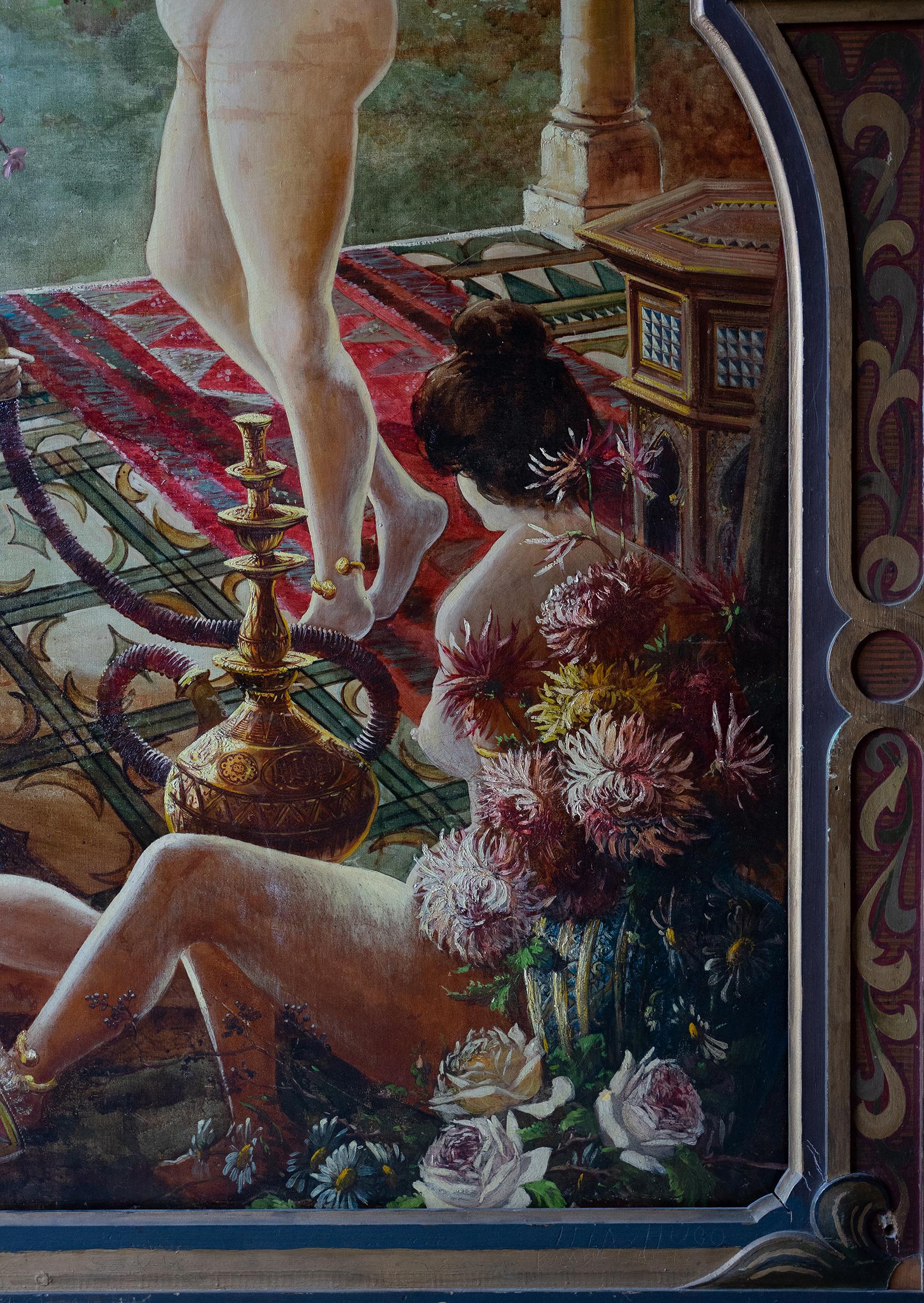 20ième siècle Peinture avec des odalisques sur le Bosphore 20e siècle
