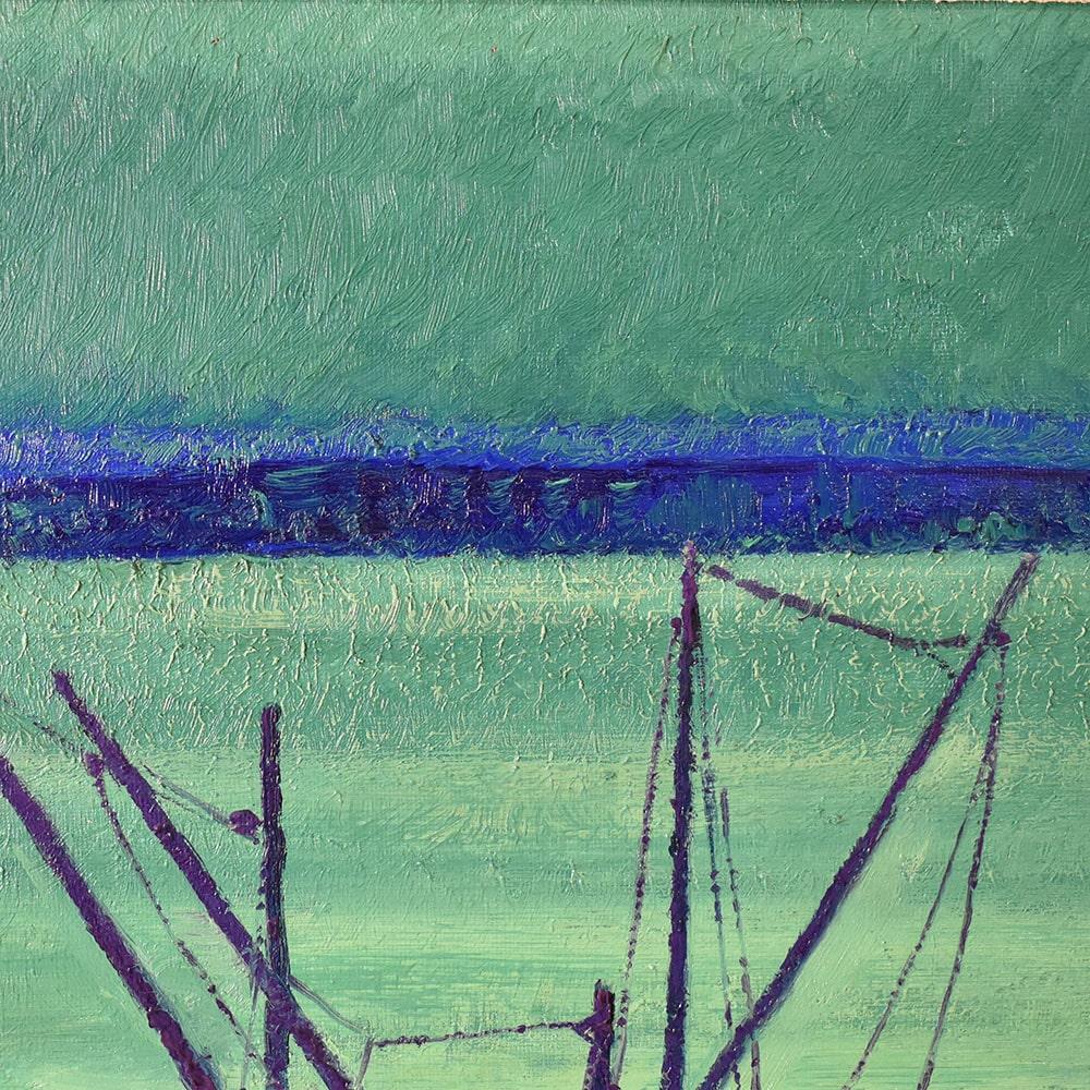 20th Century Dipinto Del Novecento, Marina Con Barche, Olio Su Tela, Metà Del XX Secolo. in vendita