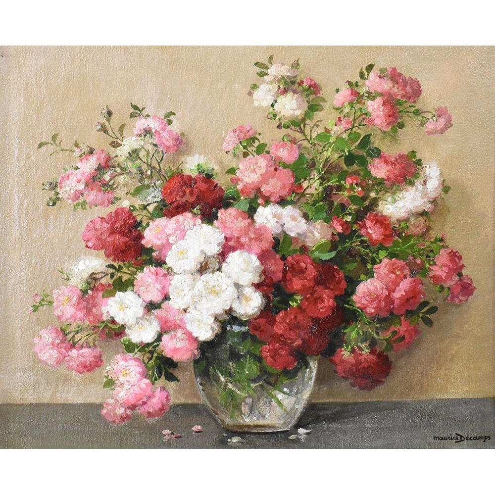 The antique paintings Still Life with Roses proposed here is a beautiful oil painting on canvas from the early 1900s, Art Deco.

The Antique Painting dresses with a carved and lacquered wooden frame from the early 20th century period.

This is an