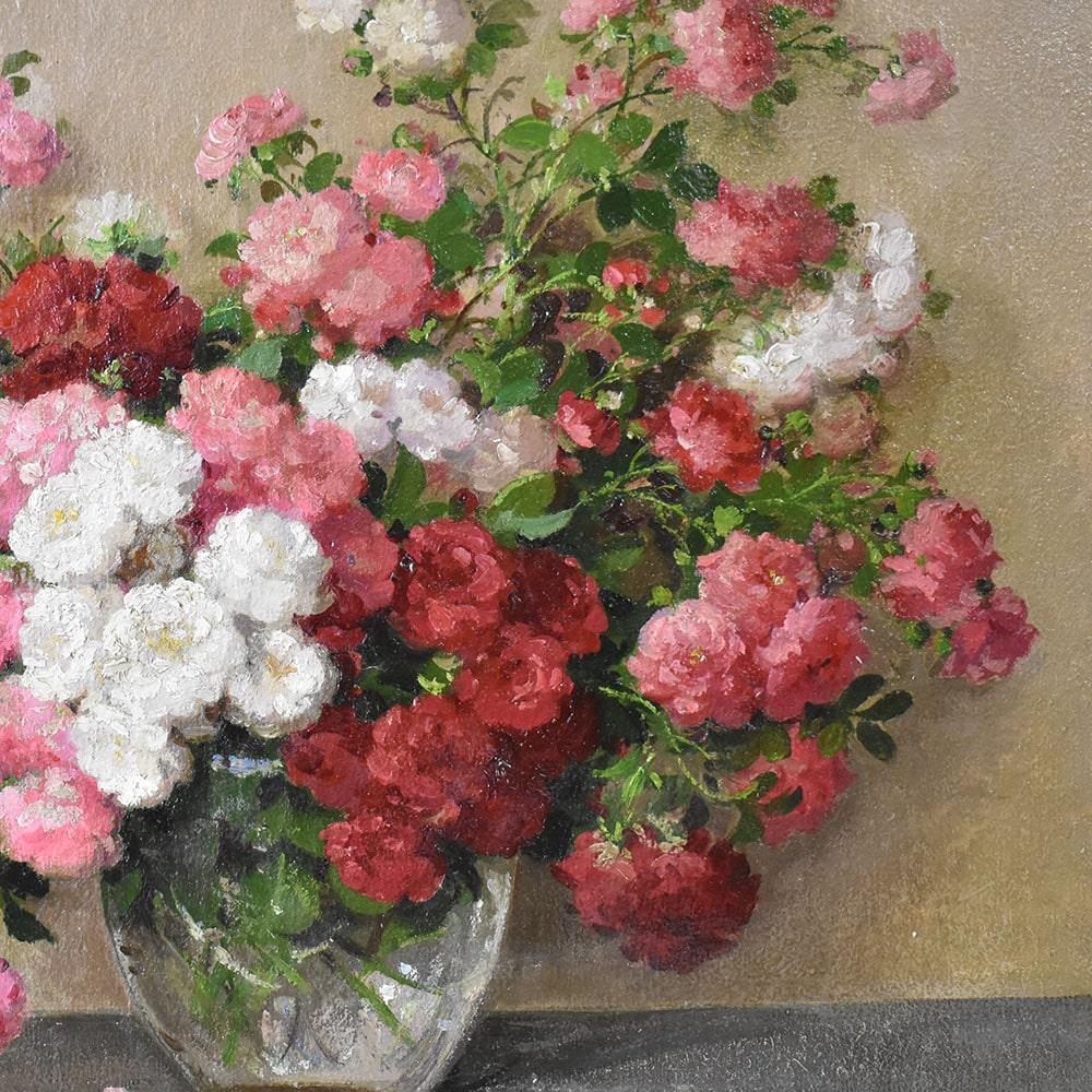 French Twentieth Century Painting, Still Life with Roses, Oil On Canvas, Art Deco, 20th Century. For Sale