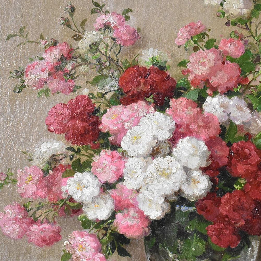 Oiled Twentieth Century Painting, Still Life with Roses, Oil On Canvas, Art Deco, 20th Century. For Sale