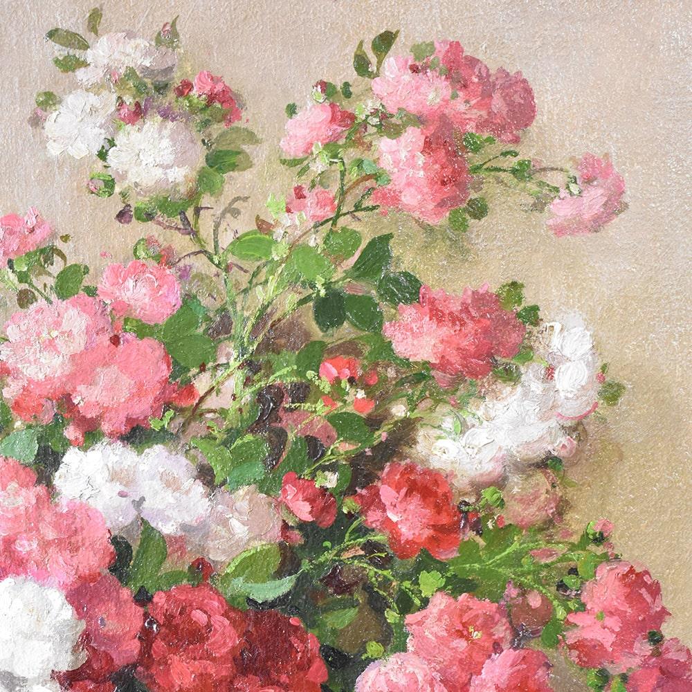 Twentieth Century Painting, Still Life with Roses, Oil On Canvas, Art Deco, 20th Century. In Good Condition For Sale In Breganze, VI