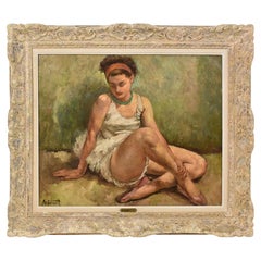 Painting Of Ballet Dancer, Art Deco, Oil On Canvas, Early 1900s.