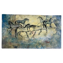 Vintage Khaled Al Rahal painting with horses