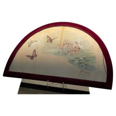 Dipinto forma di ventaglio - acquarello su carta - artista bernasconi - angeli 