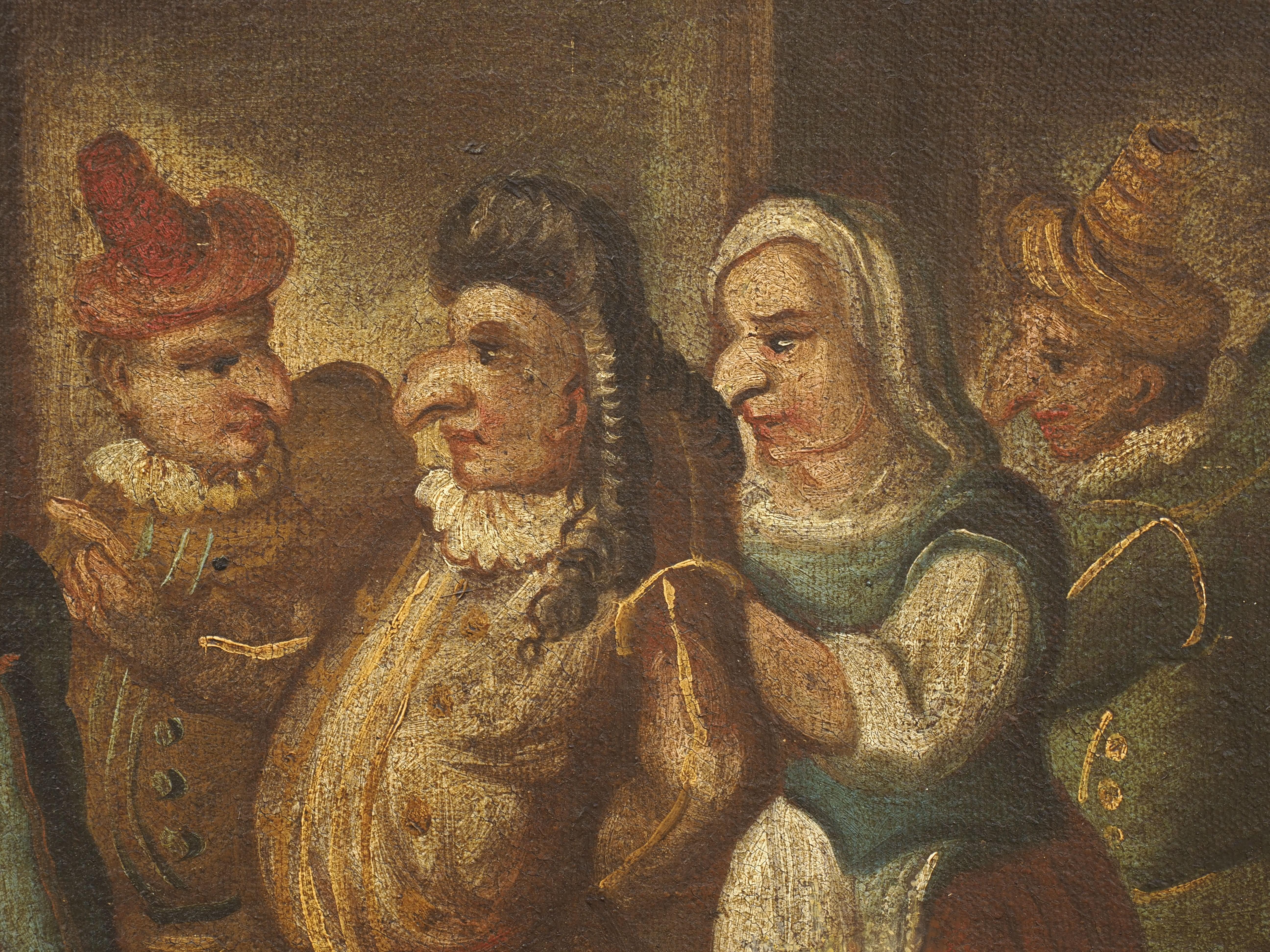 Oiled Interior Painting with Carnival Scene, Marco Marcola (attr.) - 18th Century For Sale