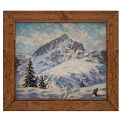 Painting "Winter on the Alpspitze, Bavarian Alps" - C.H. Zimmermann, 20th century