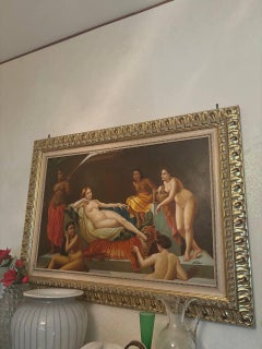 Peinture néoclassique à l'huile sur toile nue contemporaine de style romain 'La salle de bain'