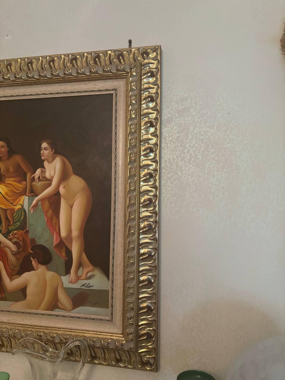 Empire Neoclassical oil on canvas nude painting contemporary Roman style 'll bath' For Sale