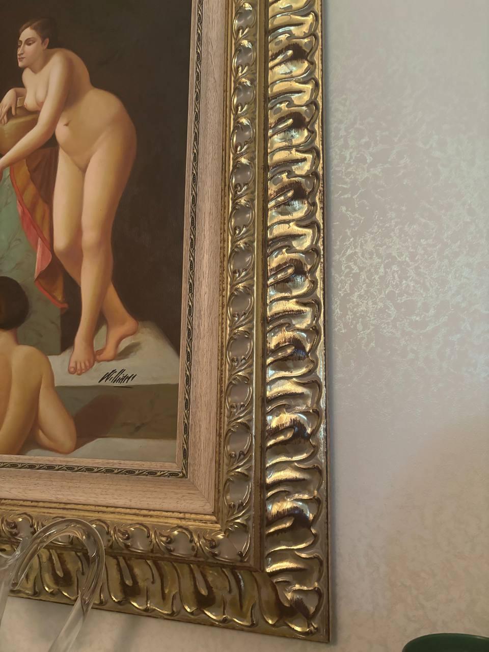 Italian Neoclassical oil on canvas nude painting contemporary Roman style 'll bath' For Sale