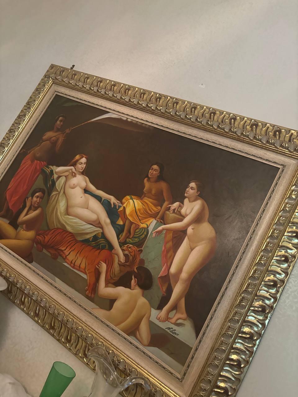 Hand-Painted Neoclassical oil on canvas nude painting contemporary Roman style 'll bath' For Sale