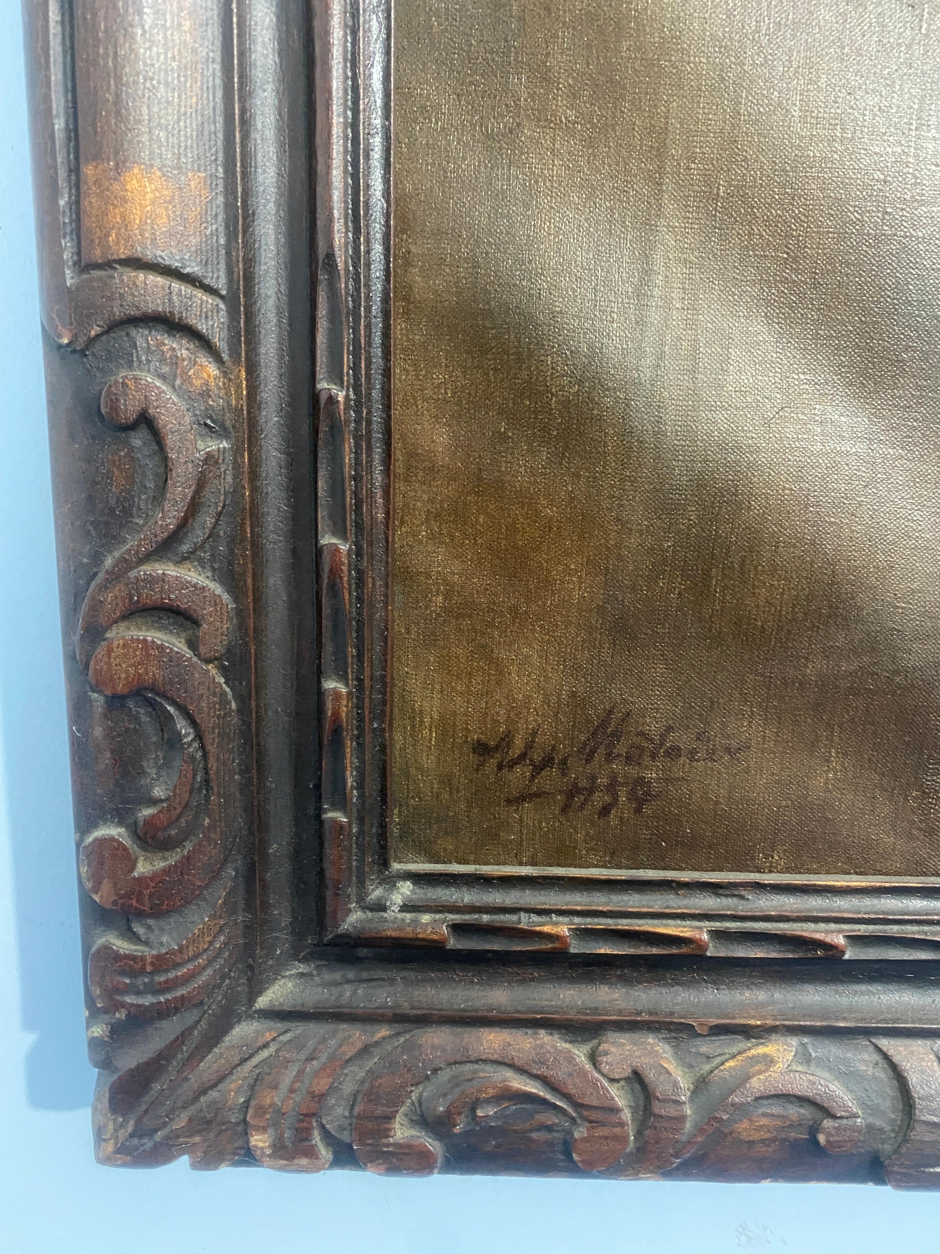 Óleo Art Déco 'Retrato de hombre con mackintosh' firmado, Francia 1934 en Bueno estado para la venta en Traversetolo, IT