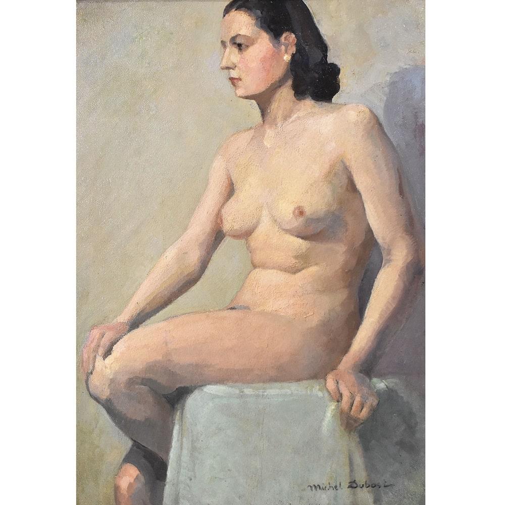  
La categoria Dipinti Nudità Femminile, propone un nudo di donna, del XX secolo, Anni Trenta del Novecento.

Il quadro porta una cornice in legno originale. Epoca Art Deco.

L'opera è firmata in basso a destra Dubost Michel, pittore francese di
