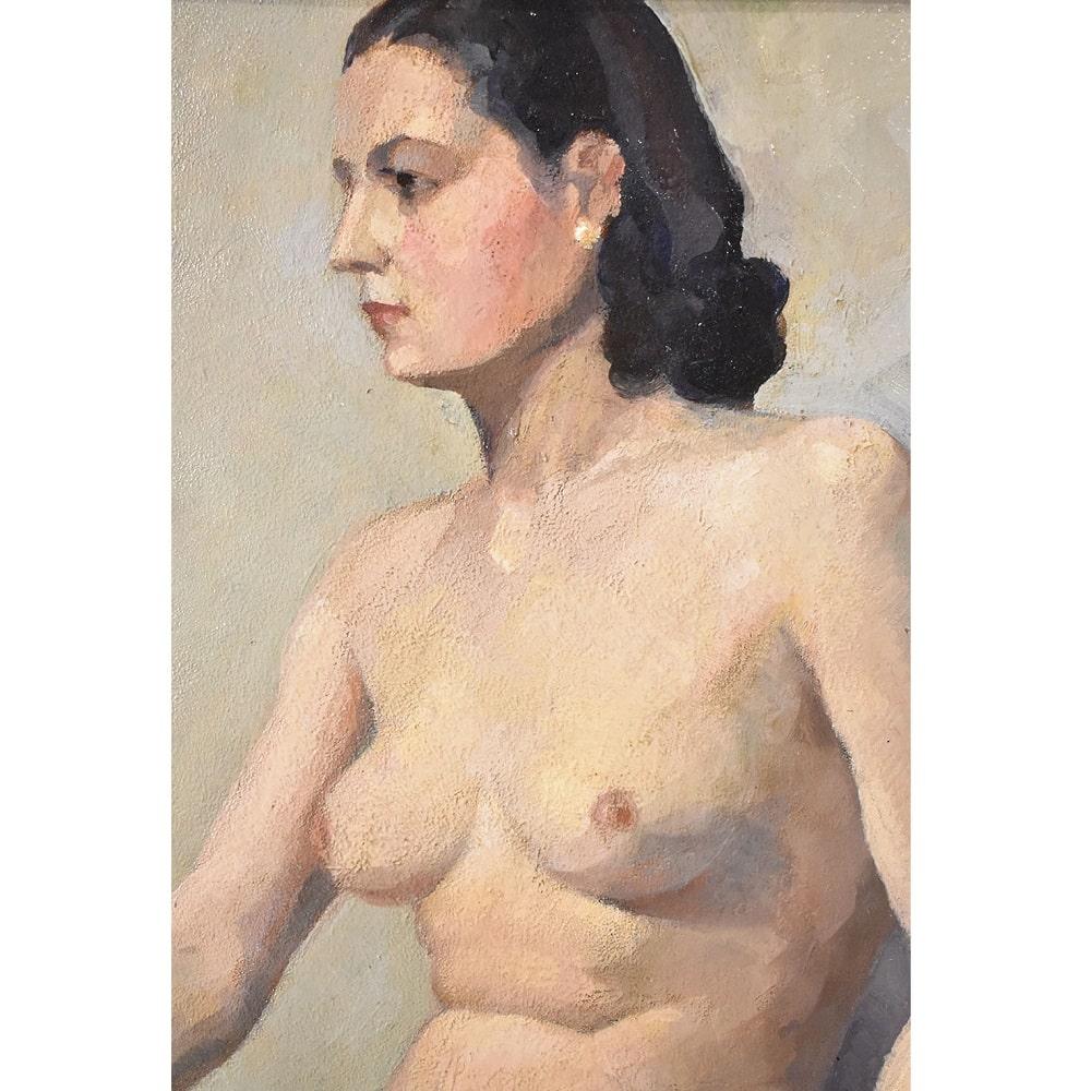Art Déco Dipinto Olio Su Tavola, Nudo Di Donna, Nudo Femminile, Art Deco, XX Secolo. in vendita