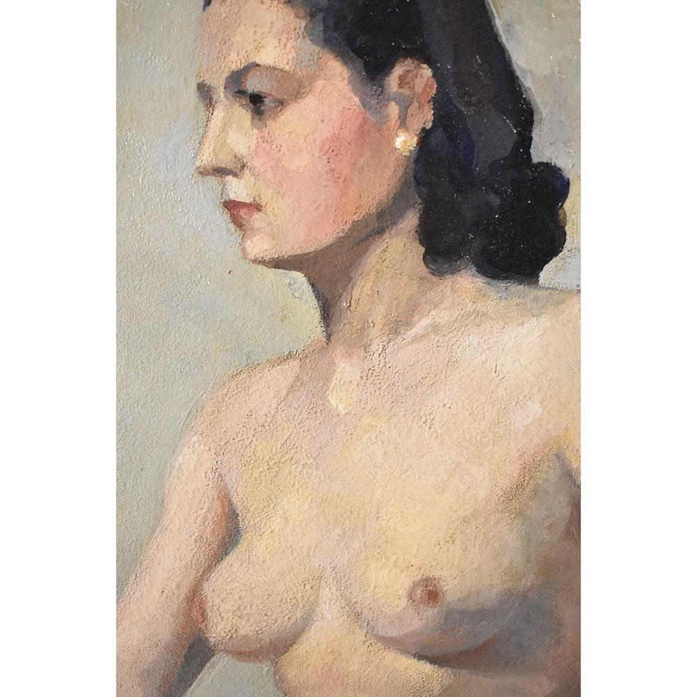 French Dipinto Olio Su Tavola, Nudo Di Donna, Nudo Femminile, Art Deco, XX Secolo. in vendita