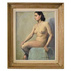 Oil Painting On Board, Nude Of Woman, Female Nude, Art Deco, 20th Century.