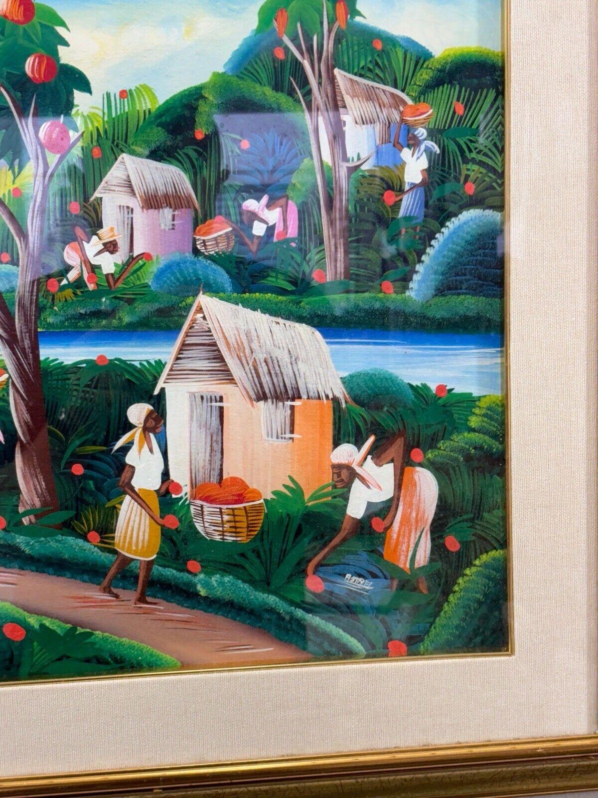 Pintura al óleo sobre lienzo Astrel pueblo africano en Bueno estado para la venta en Taranto, IT