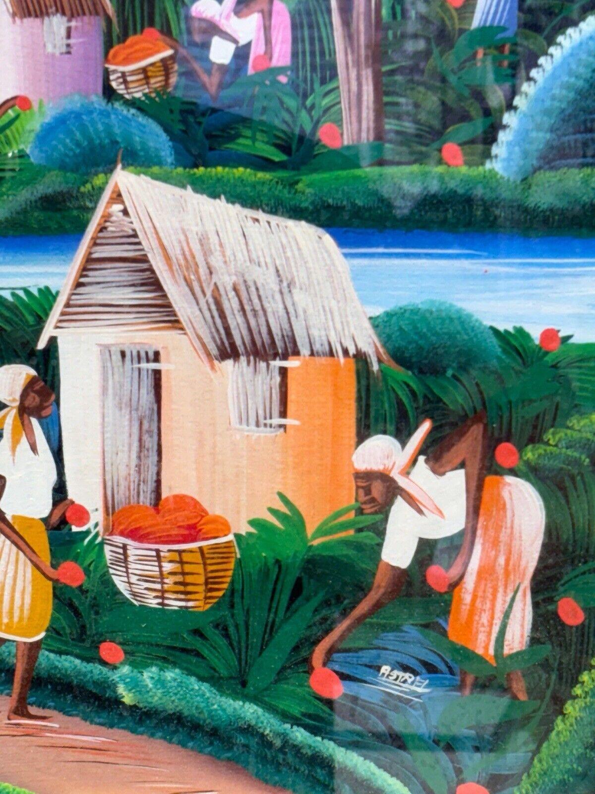 Pintura al óleo sobre lienzo Astrel pueblo africano Late 20th Century en venta