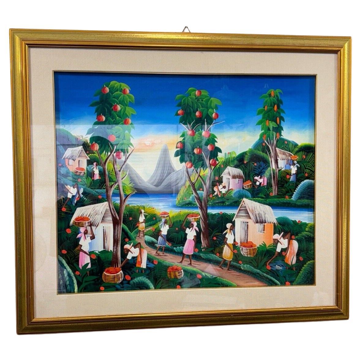 Pintura al óleo sobre lienzo Astrel pueblo africano en venta