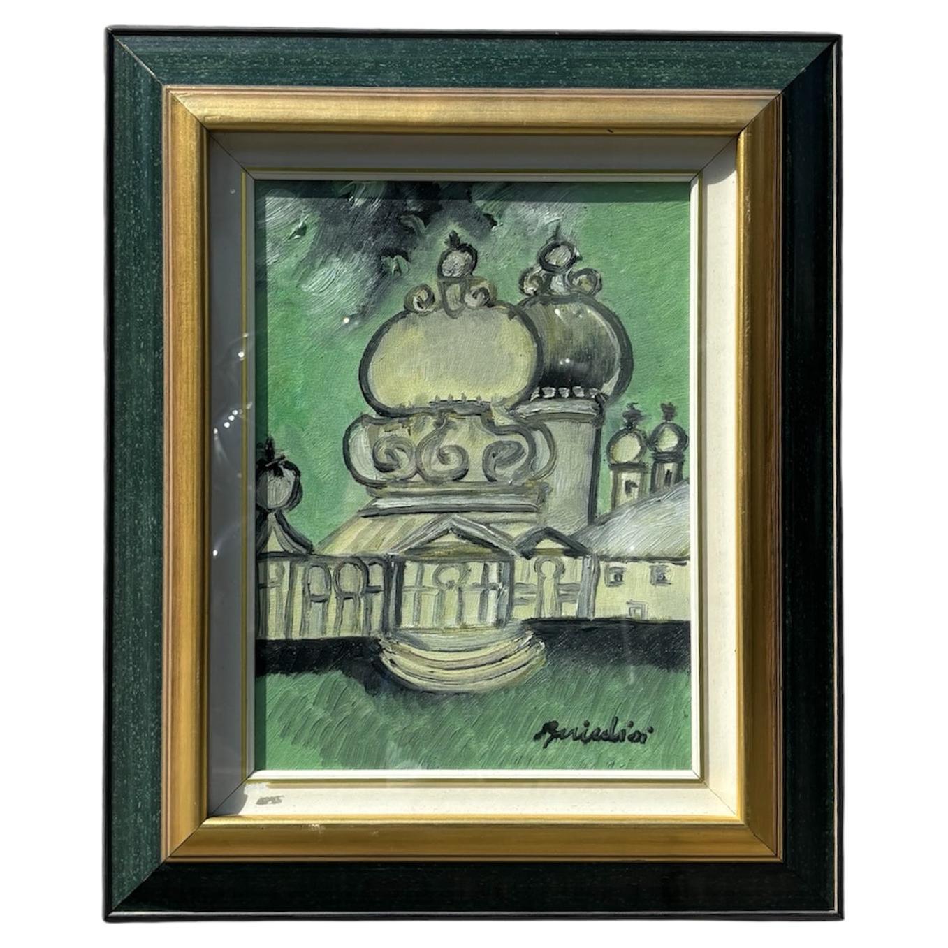Peinture à l'huile sur toile de Venise par Remo Brindisi 1970