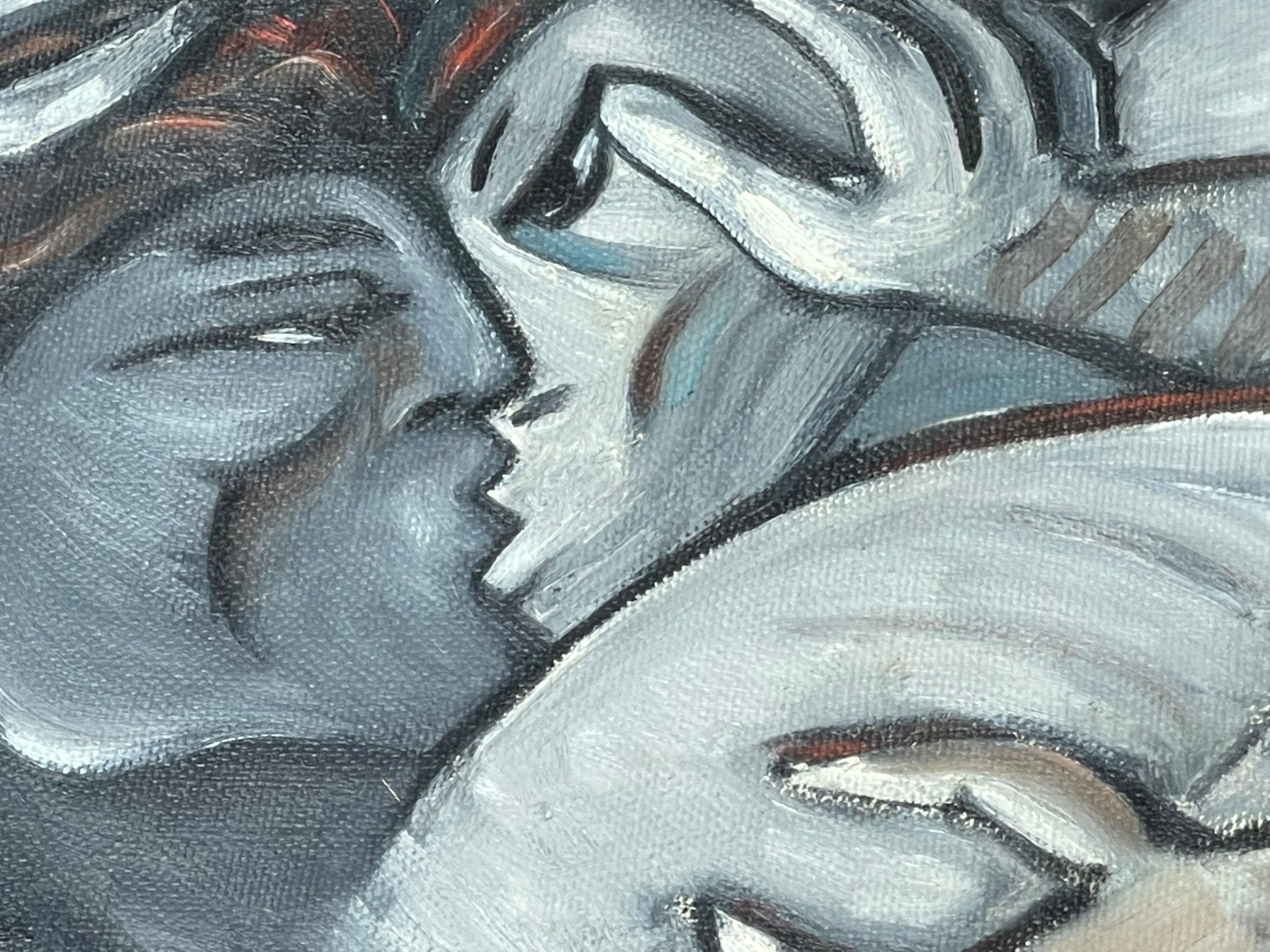 20ième siècle dipinto olio su tela - innamorati - xx secolo - pittore anonimo  en vente