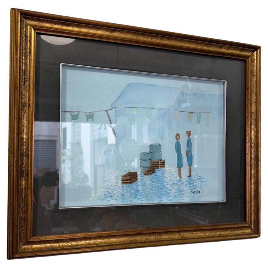 Painting Oil on Canvas Marchesi conversation between women on a terrace For Sale